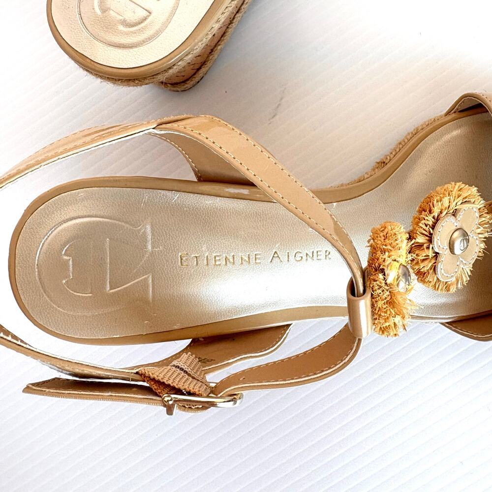Etienne Aigner Tan and Yellow Floral Wedge Sandals - Picture 4 of 8